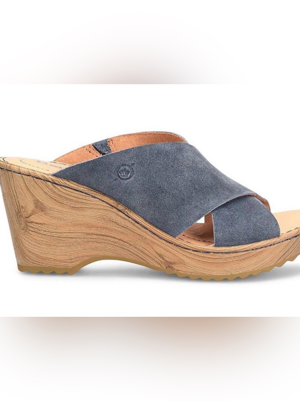 Born Womens Nora Blue Suede Peep-Toe Slip-On Platform Sandals Shoes NWT - Picture 2 of 5
